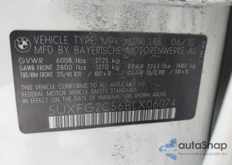 2011 BMW X6 xDrive35I from USA, damaged, VIN 5UXFG2C56BLX06074